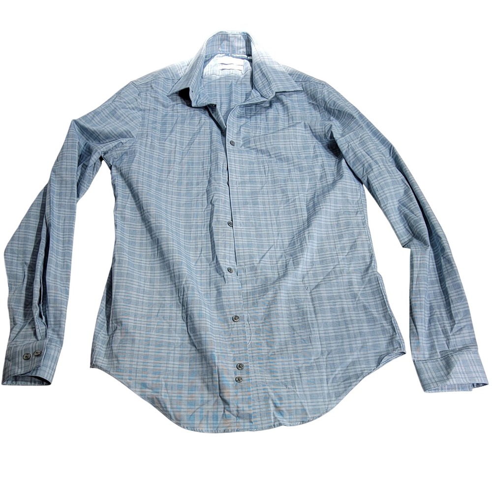 Calvin Klein Steel+ Slim Fit Blue Plaid Long Sleeve Dress Shirt Mens 15 34/35 M